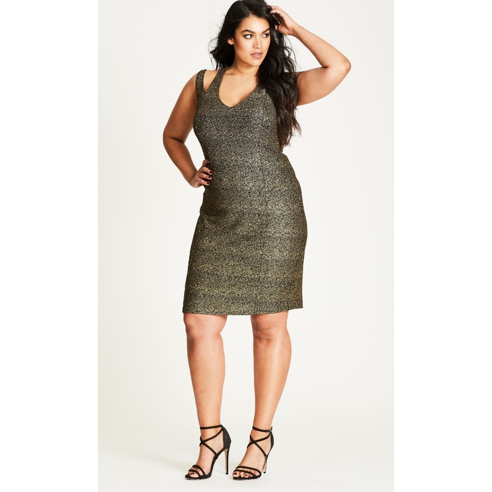City Chic Metallic Gold Knit Midi Dress